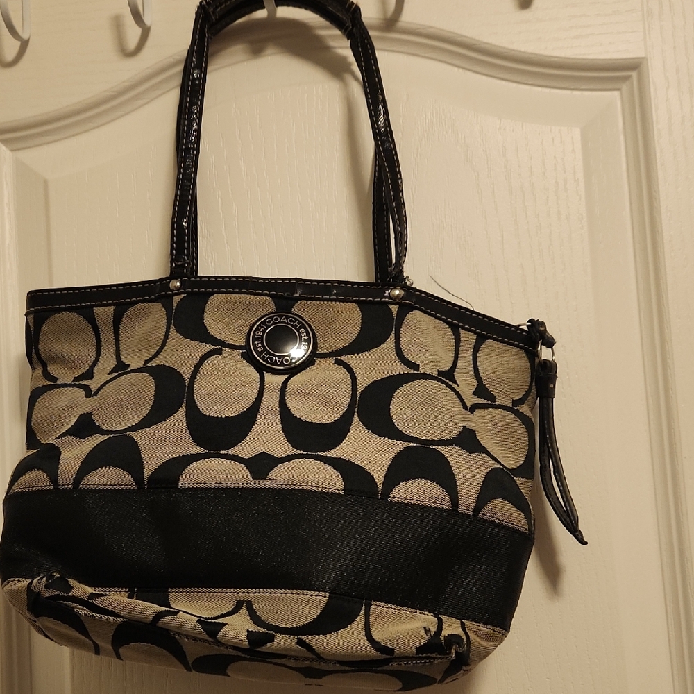 Coach Black and Cream Signature Tote